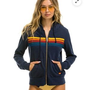 Aviator Nation Navy Hoodie with Rainbow Stripes